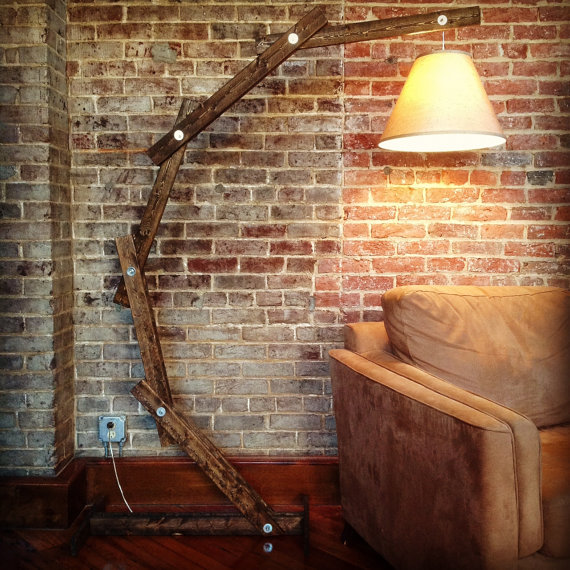 Rustic Wood Arc Floor Lamp
