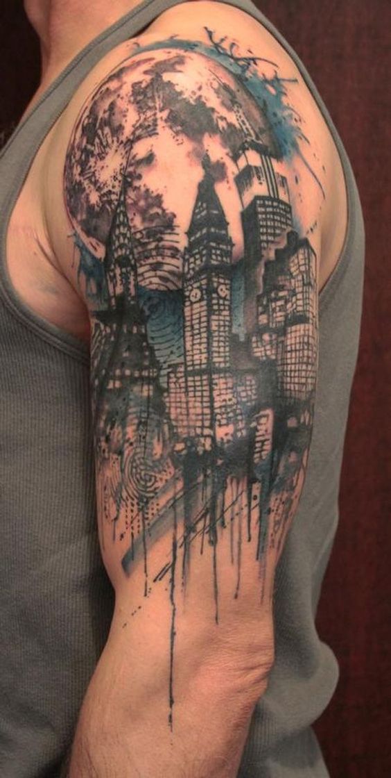 skyline city 22 Professional Tattoo designs For Men Arm & Shoulder