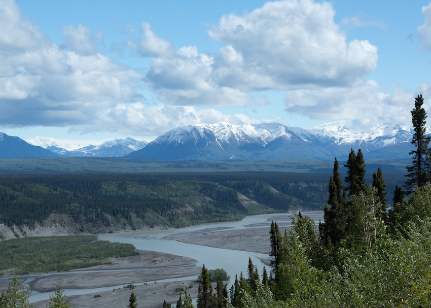 The Wrangell mountains rise above Alaska's Copper River